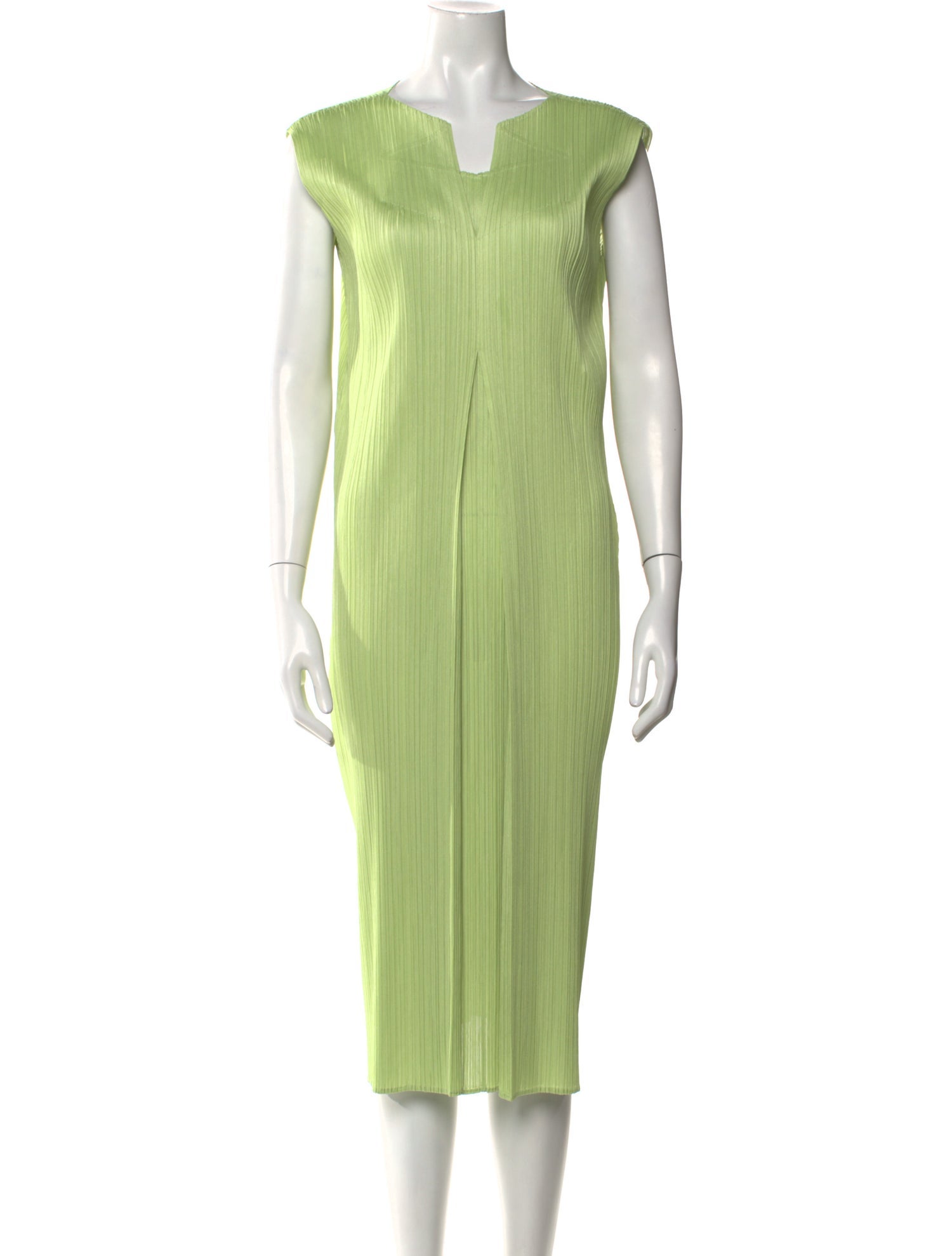 Pleats Please Issey Miyake V-Neck Midi Length Dress
