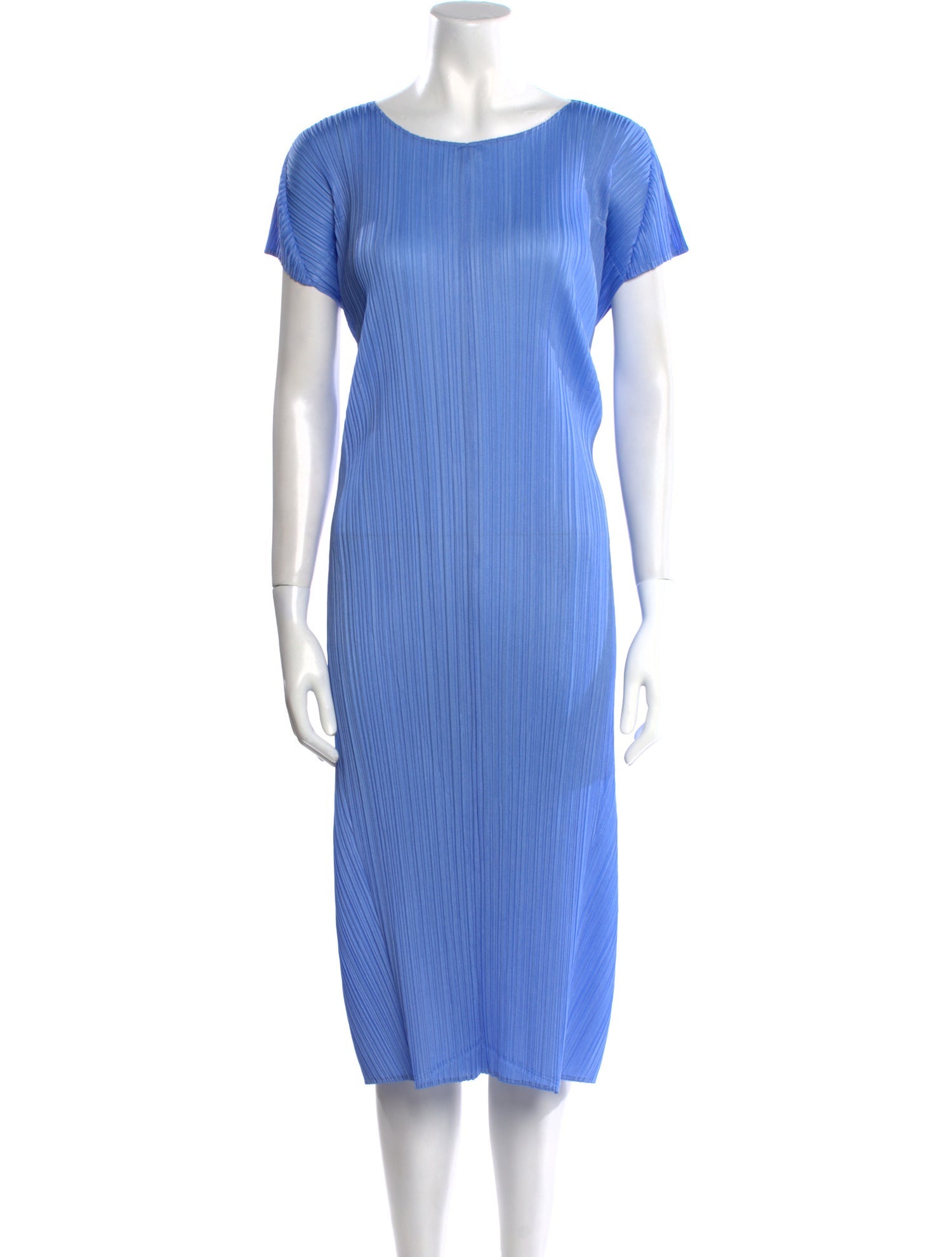 Pleats Please Issey Miyake Bateau Neckline Midi Length Dress