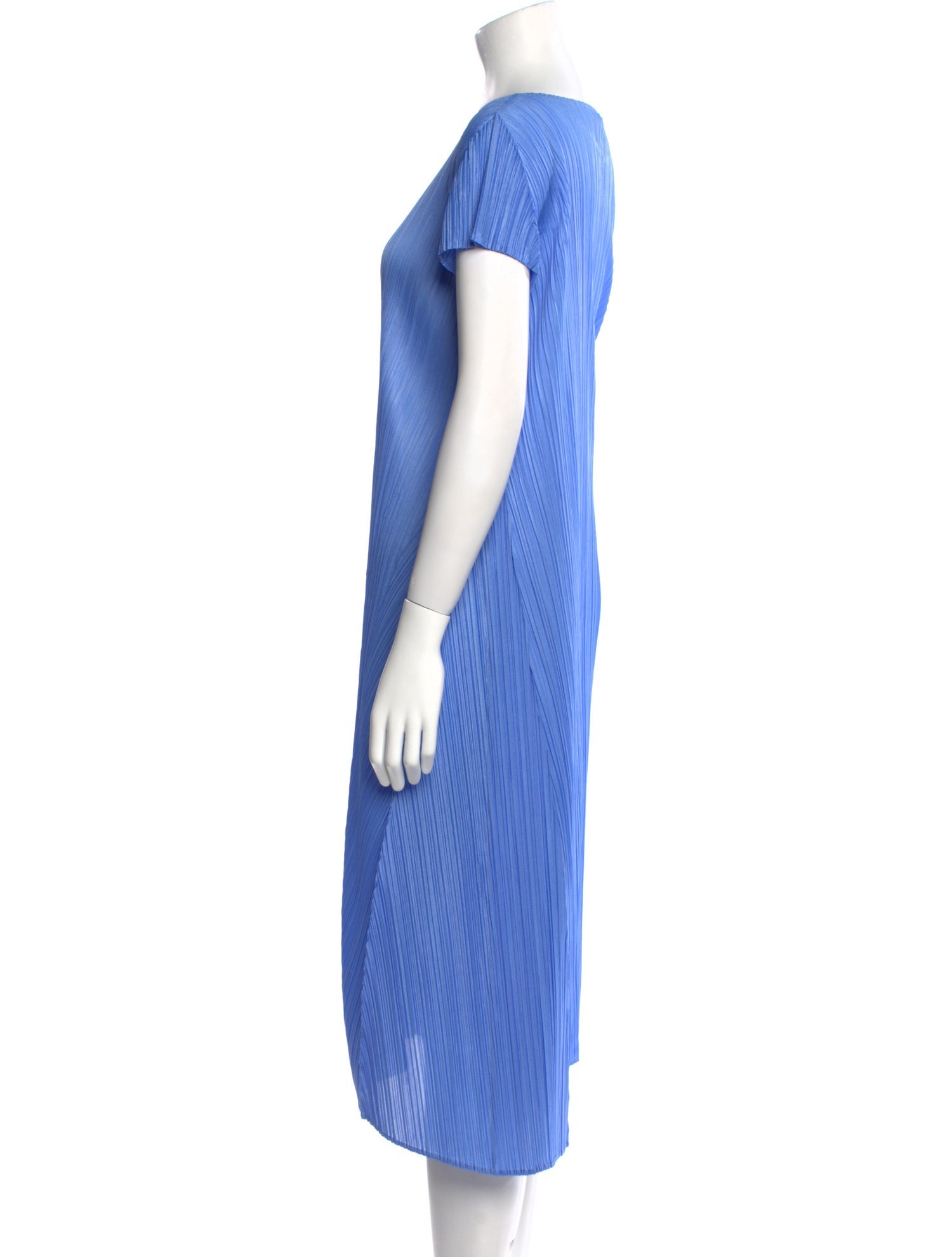 Pleats Please Issey Miyake Bateau Neckline Midi Length Dress