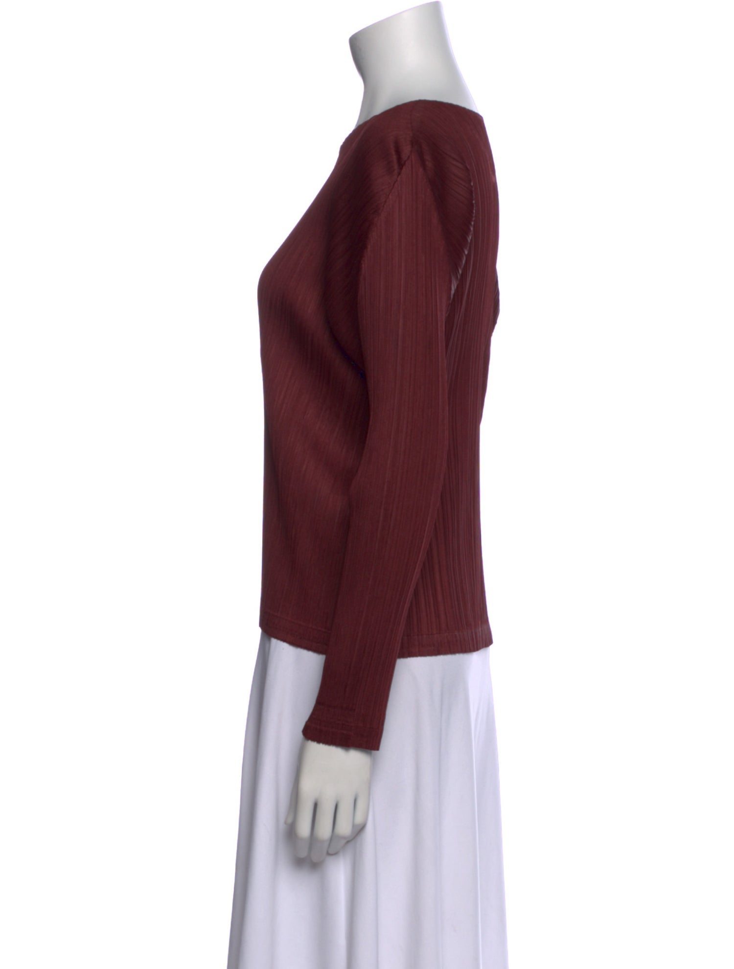 Pleats Please Issey Miyake Bateau Neckline Long Sleeve Top