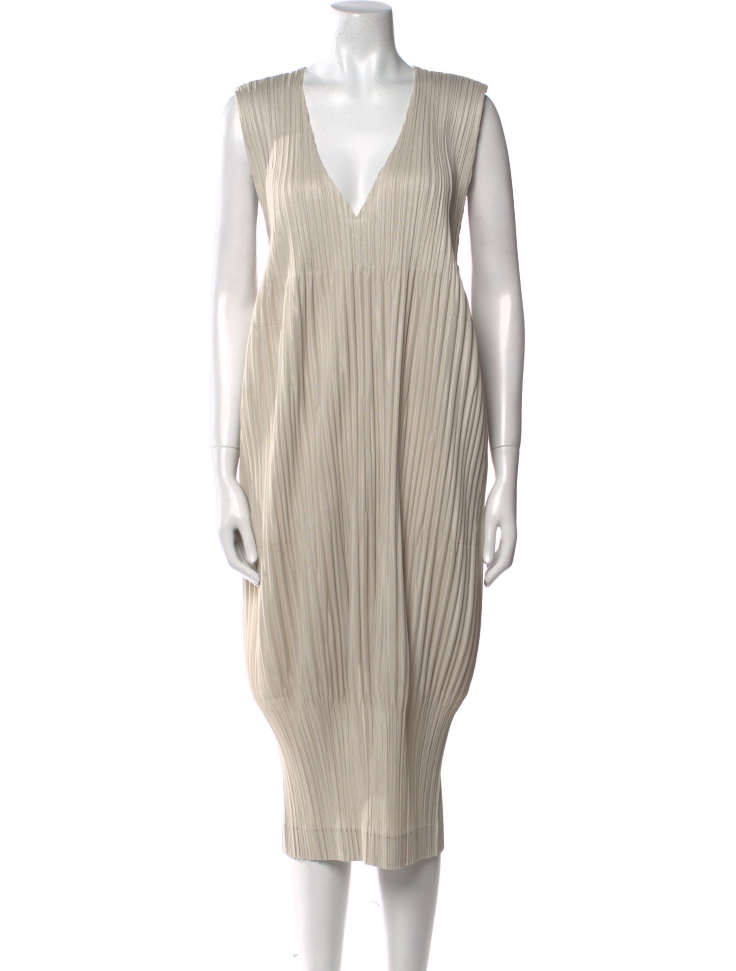 Pleats Please Issey Miyake V-Neck Midi Length Dress