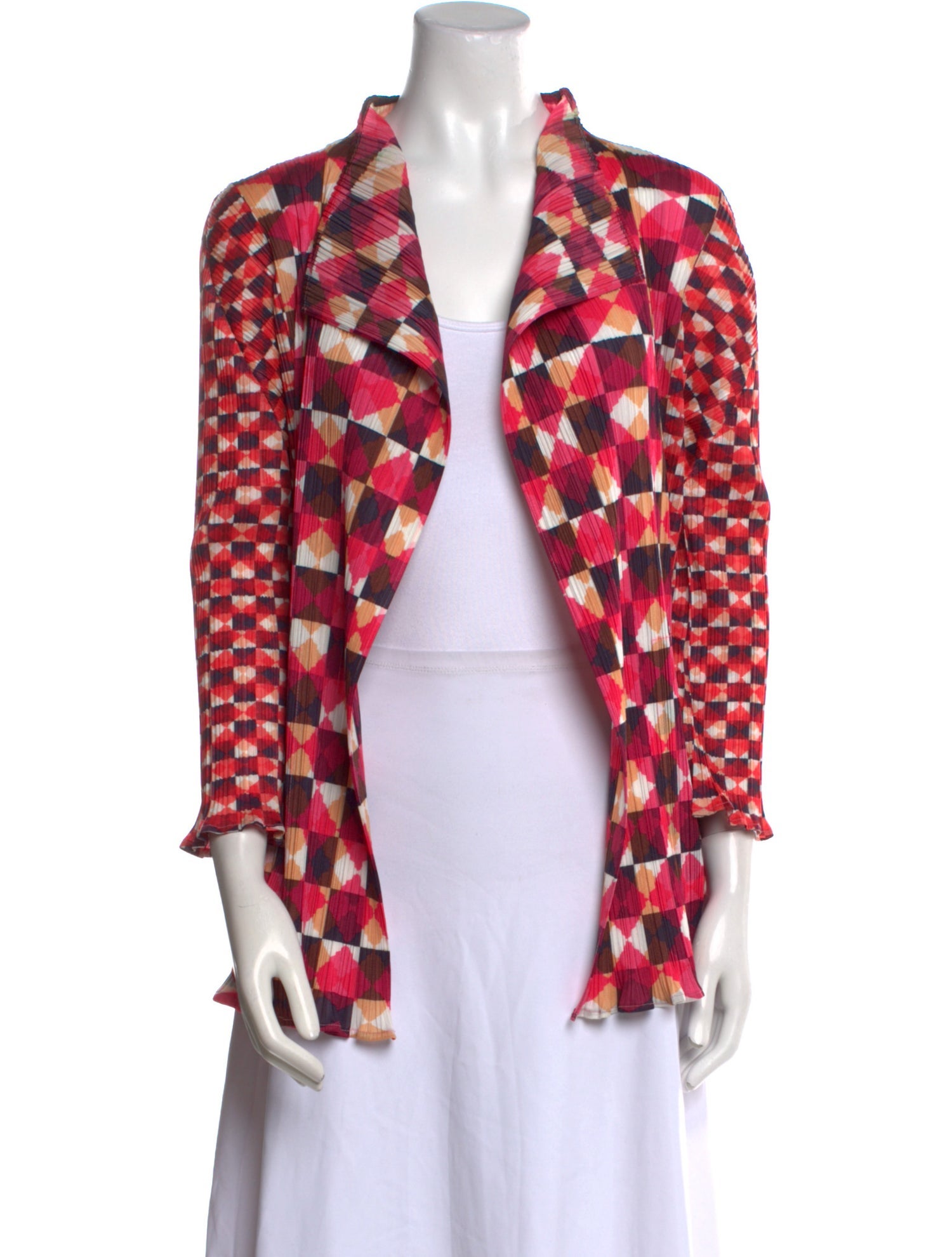 Pleats Please Issey Miyake Printed V-Neck Crop Top