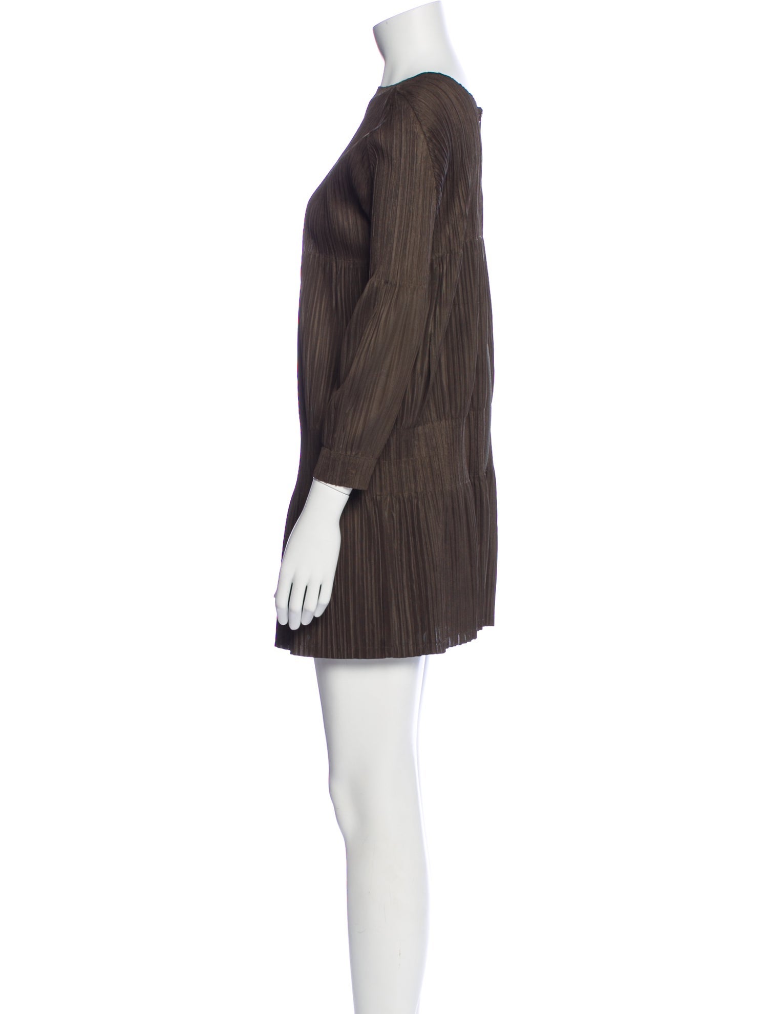 Pleats Please Issey Miyake Bateau Neckline Mini Dress