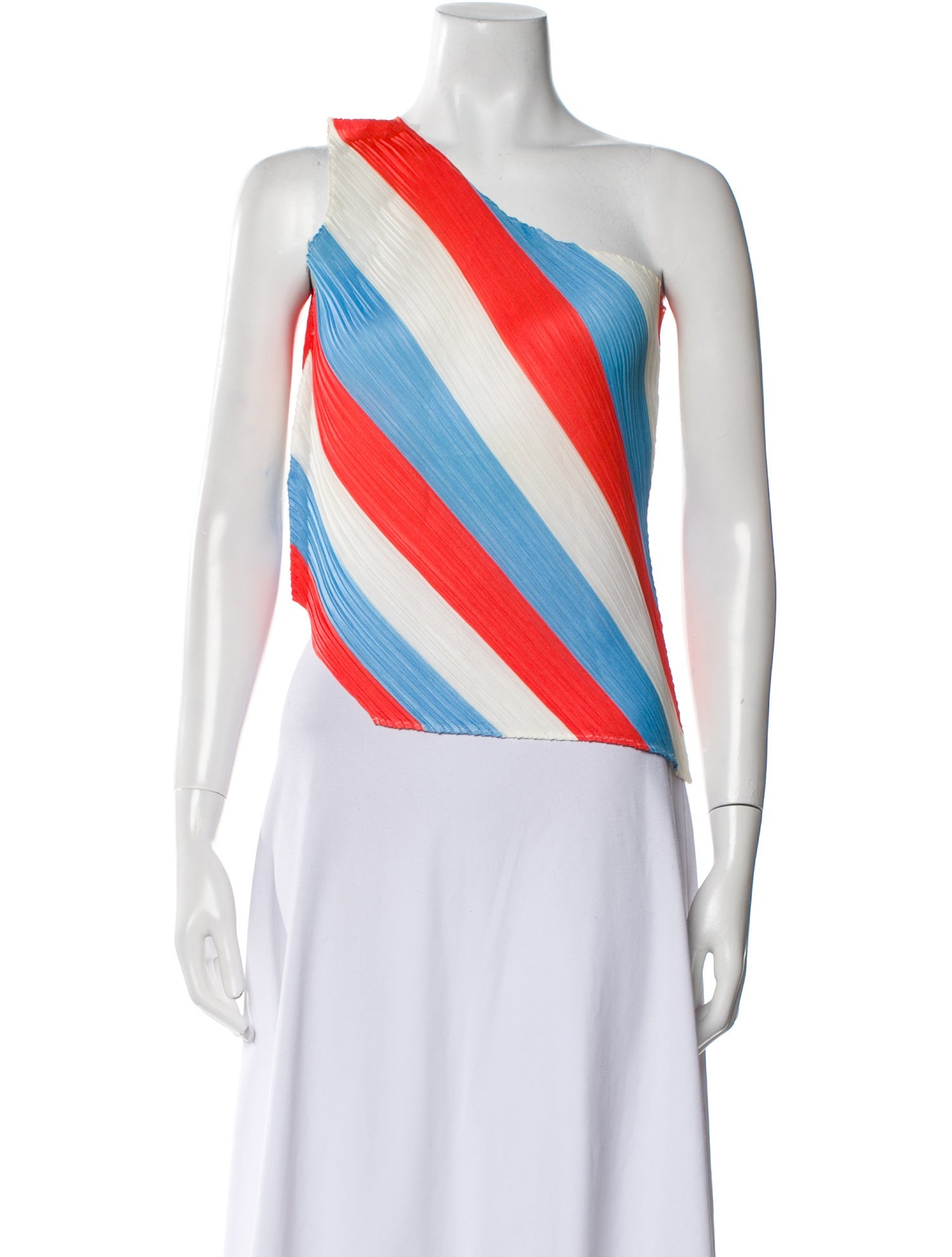 Pleats Please Issey Miyake Striped One-Shoulder Crop Top