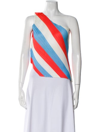 Pleats Please Issey Miyake Striped One-Shoulder Crop Top