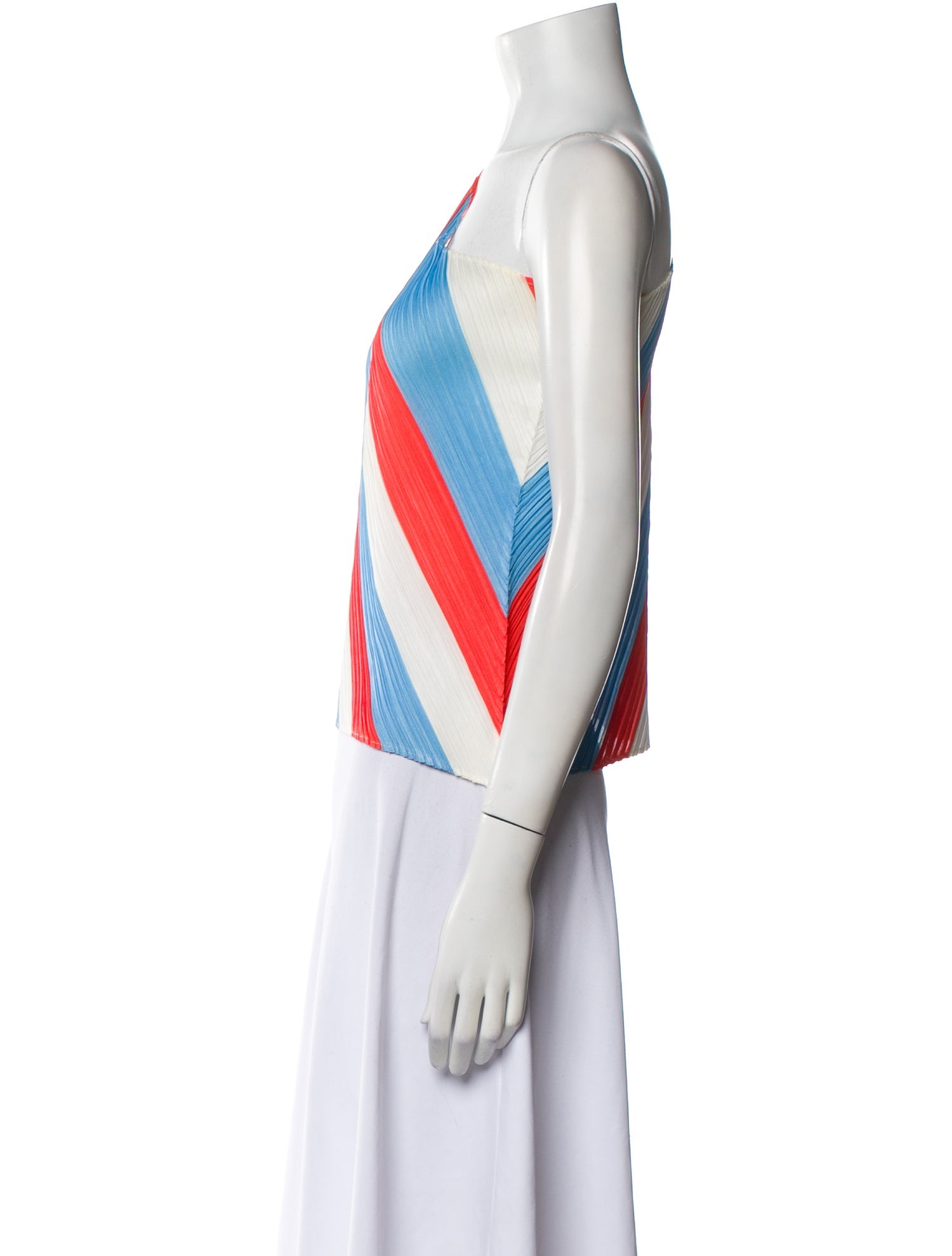 Pleats Please Issey Miyake Striped One-Shoulder Crop Top