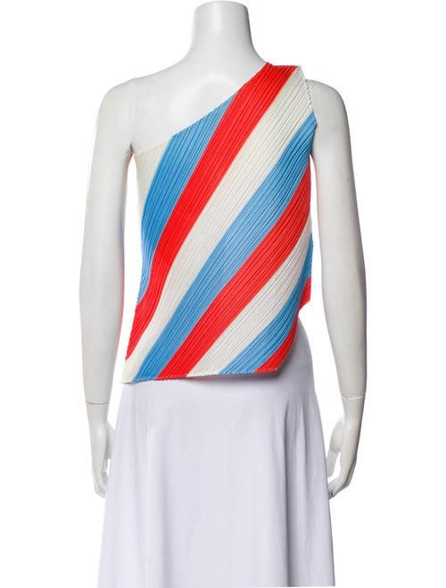 Pleats Please Issey Miyake Striped One-Shoulder Crop Top