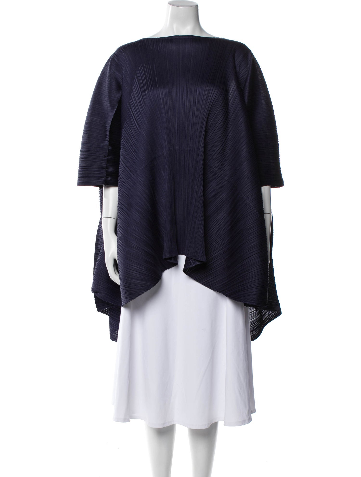 Pleats Please Issey Miyake Bateau Neckline Three-Quarter Sleeve Tunic