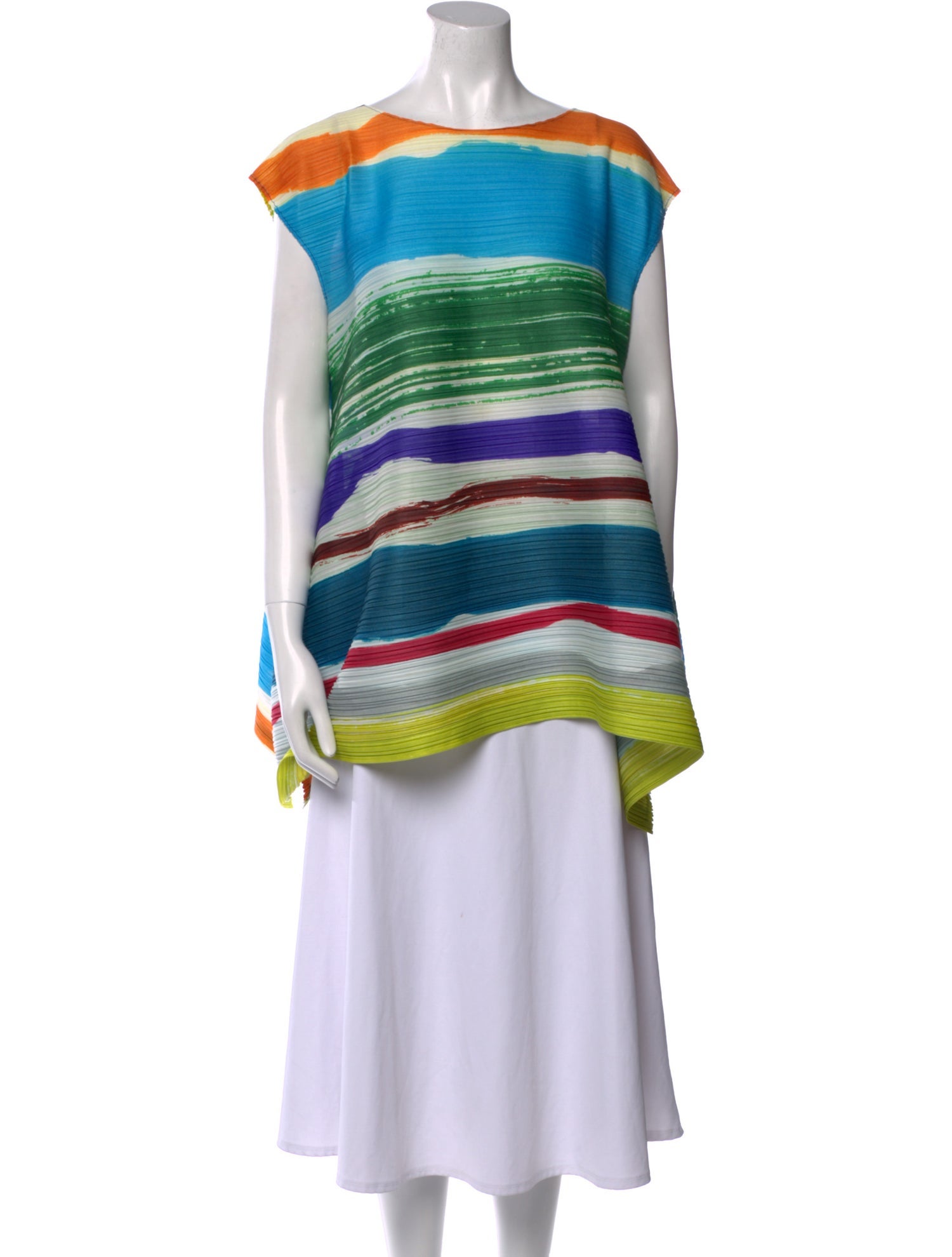 Pleats Please Issey Miyake Striped Bateau Neckline Tunic
