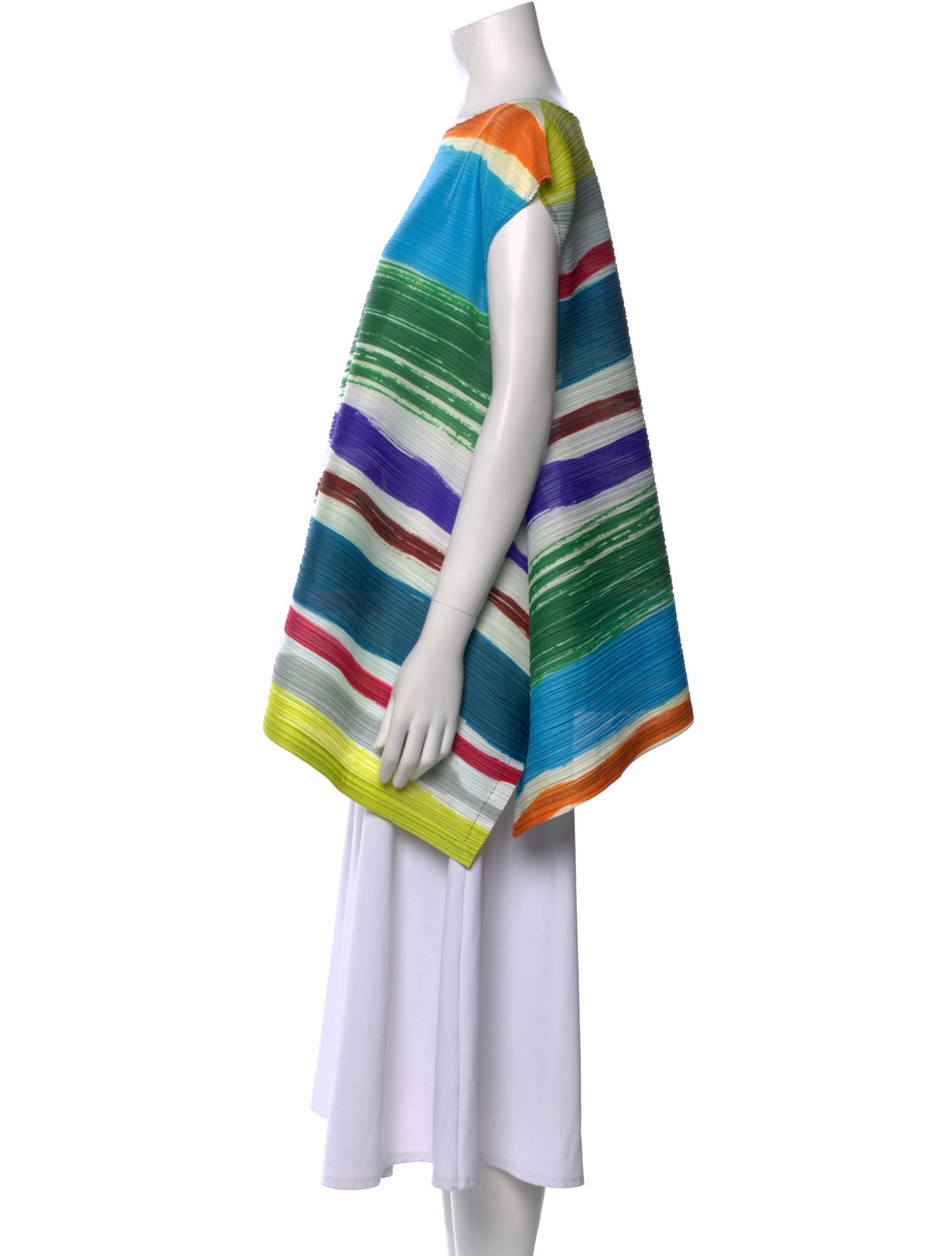 Pleats Please Issey Miyake Striped Bateau Neckline Tunic