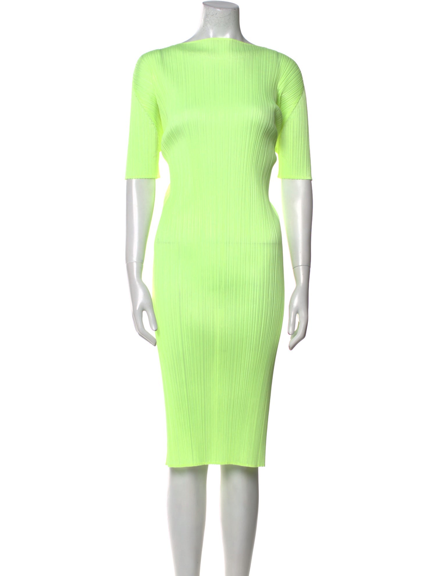 Pleats Please Issey Miyake Bateau Neckline Midi Length Dress