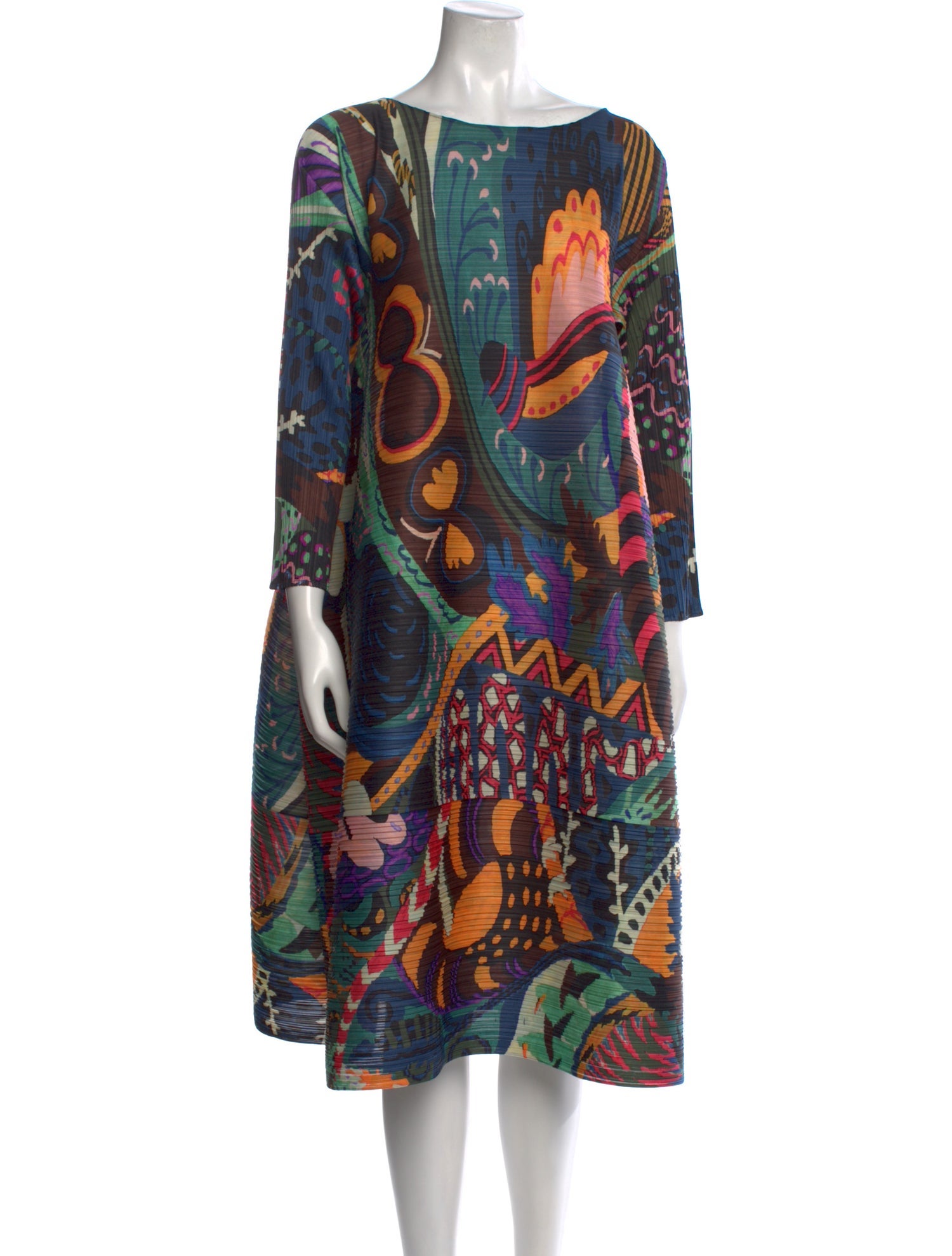 Pleats Please Issey Miyake Printed Bateau Neckline Tunic