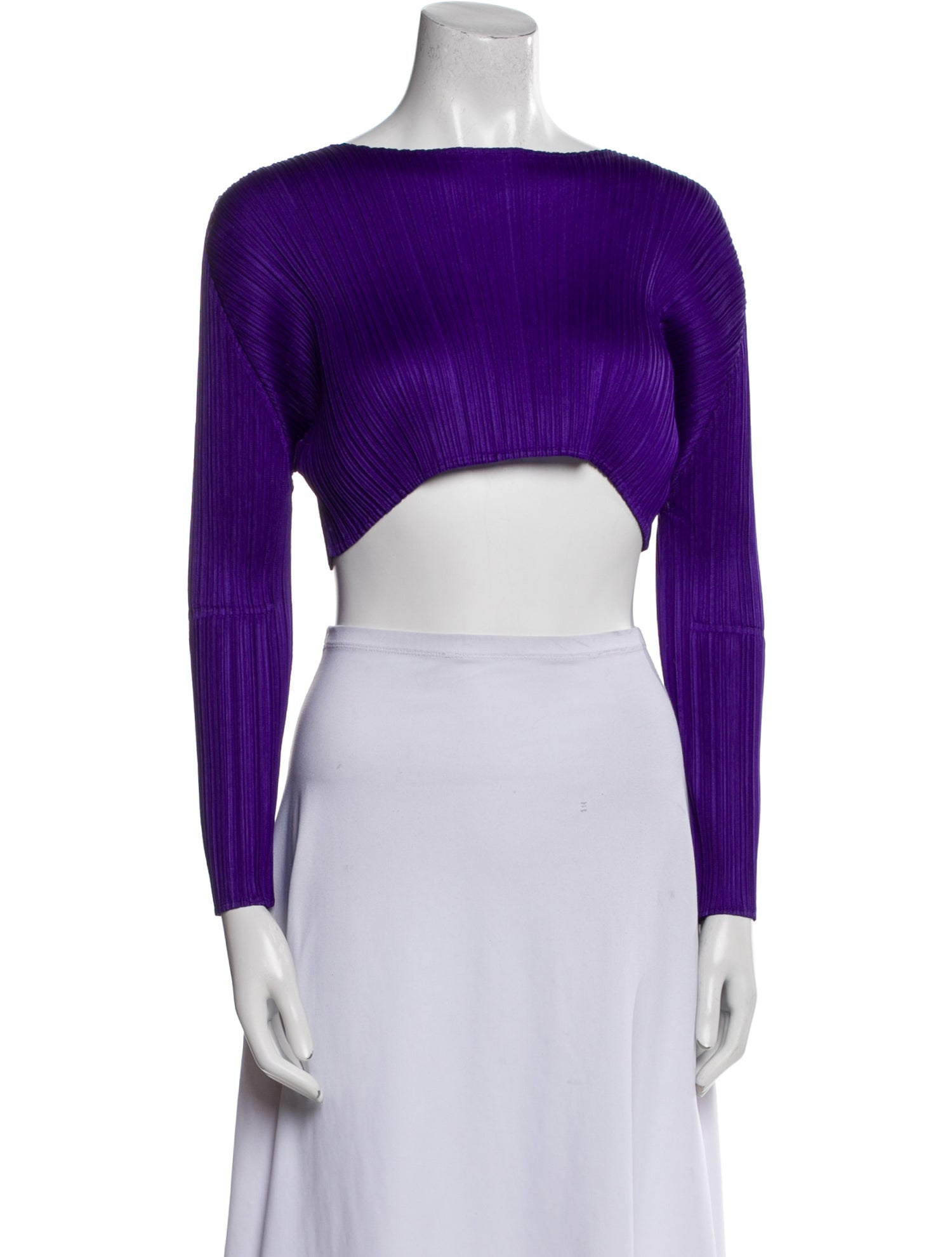 Pleats Please Issey Miyake Bateau Neckline Long Sleeve Crop Top