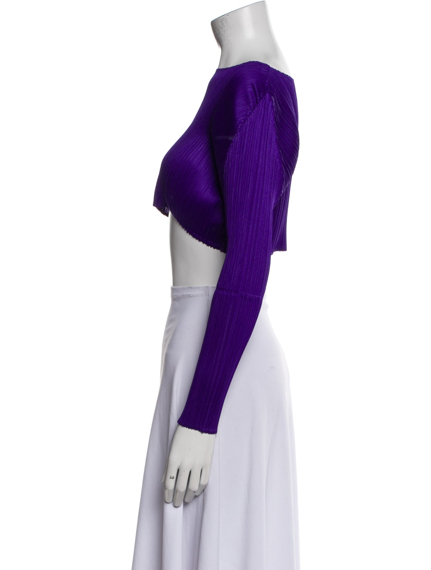 Pleats Please Issey Miyake Bateau Neckline Long Sleeve Crop Top