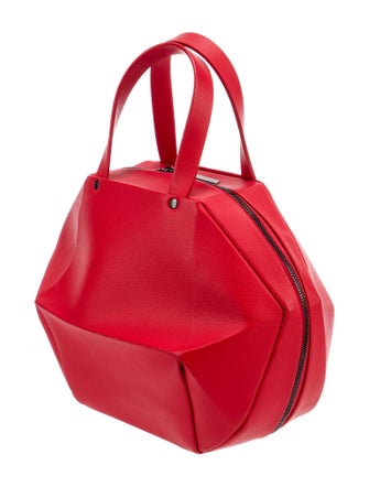 Pleats Please Issey Miyake Leather Top Handle Bag