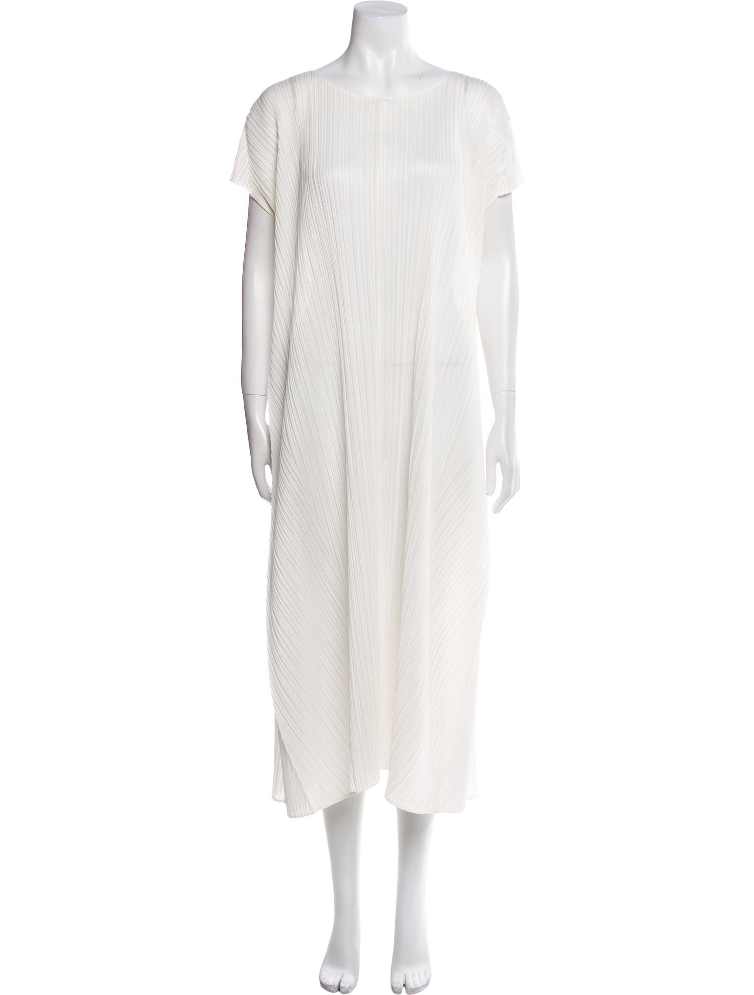 Pleats Please Issey Miyake Bateau Neckline Long Dress
