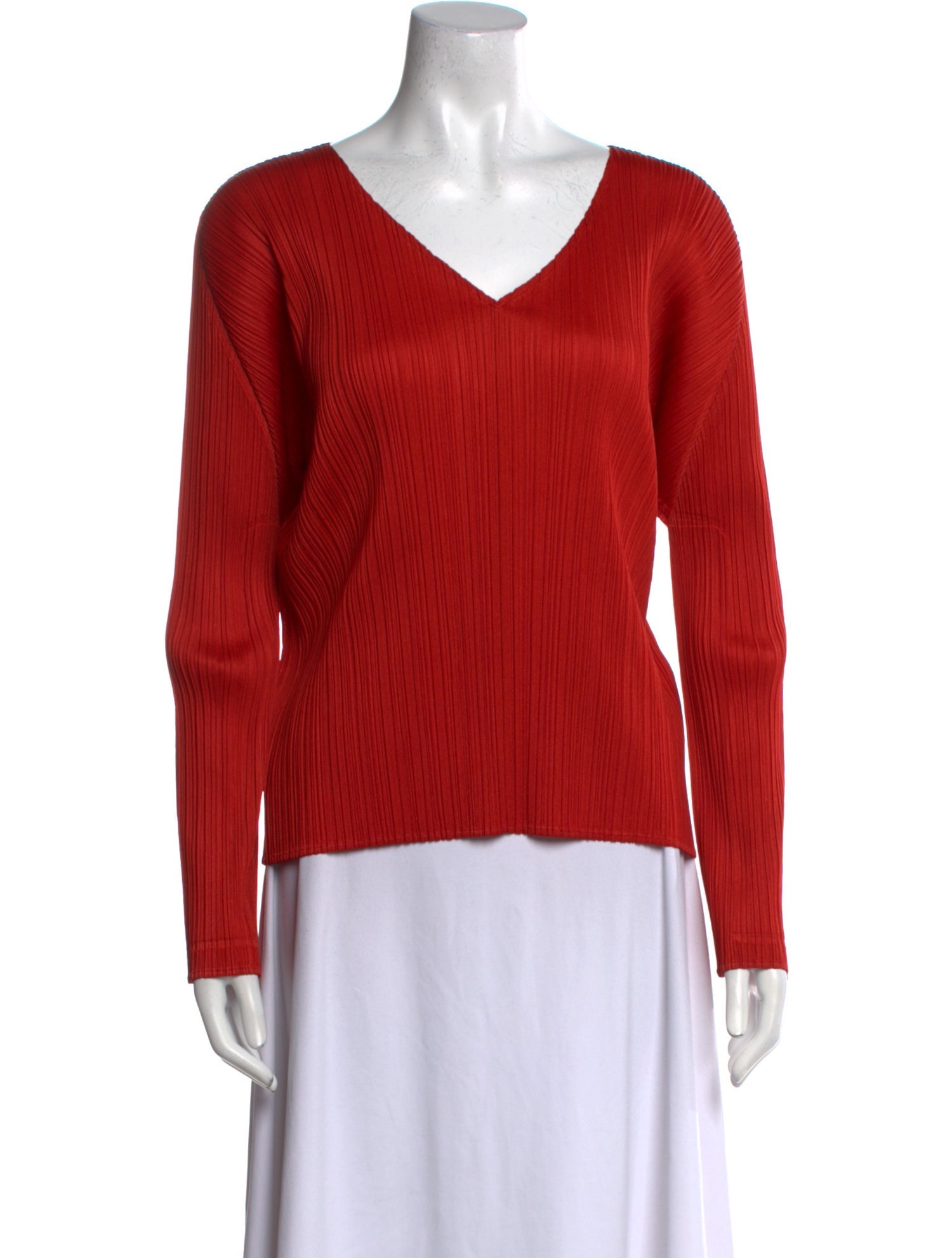 Pleats Please Issey Miyake V-Neck Long Sleeve Top