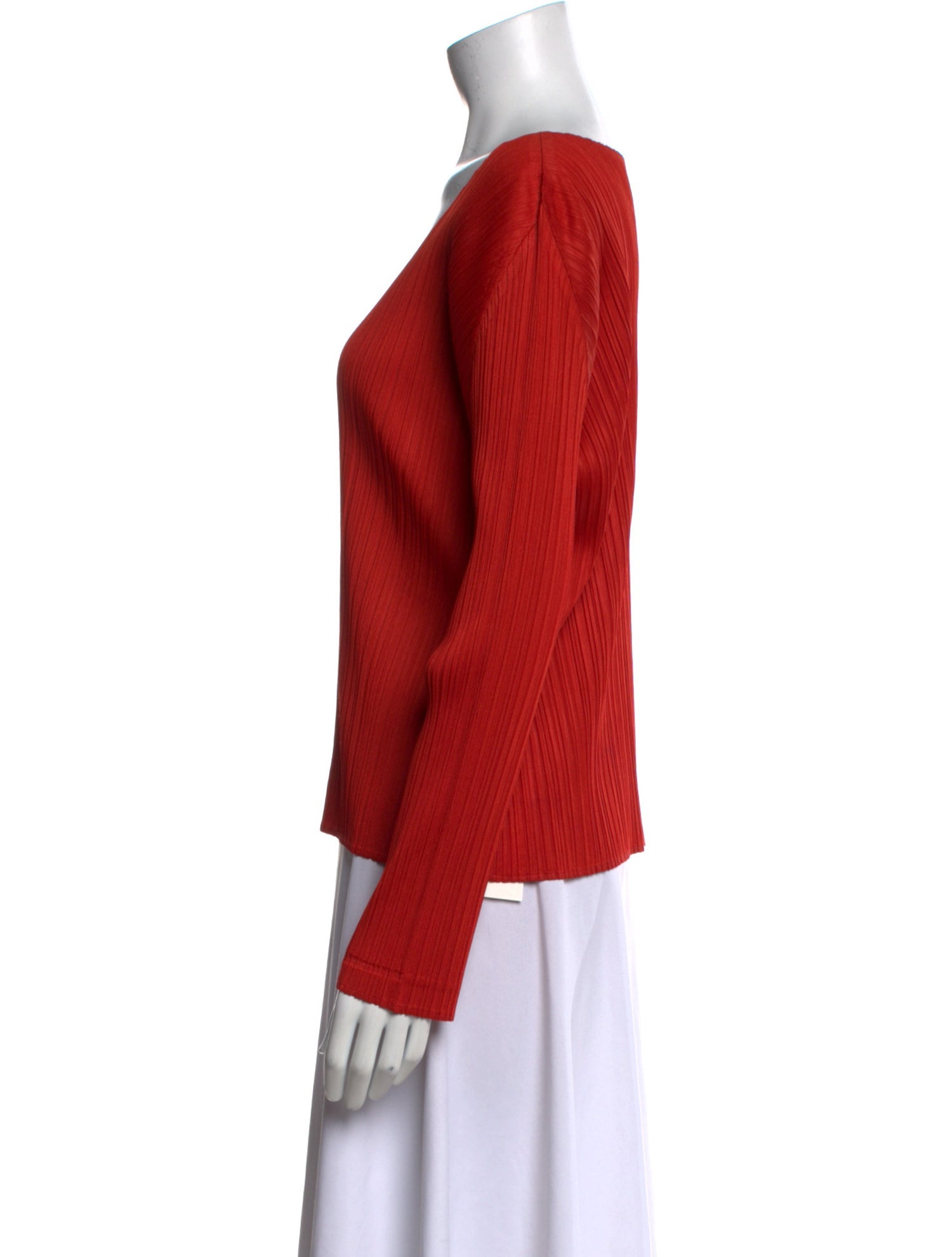 Pleats Please Issey Miyake V-Neck Long Sleeve Top