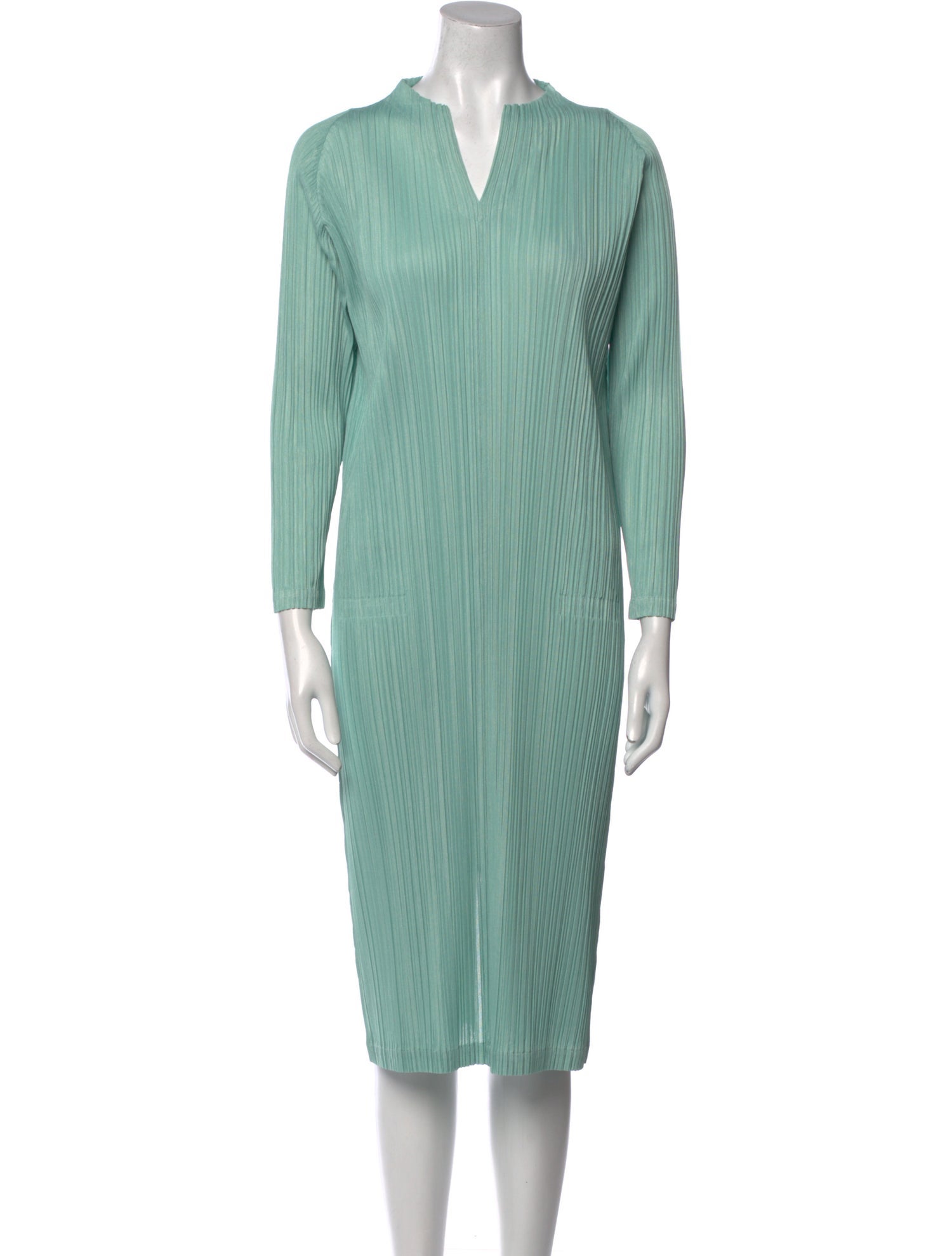Pleats Please Issey Miyake V-Neck Midi Length Dress