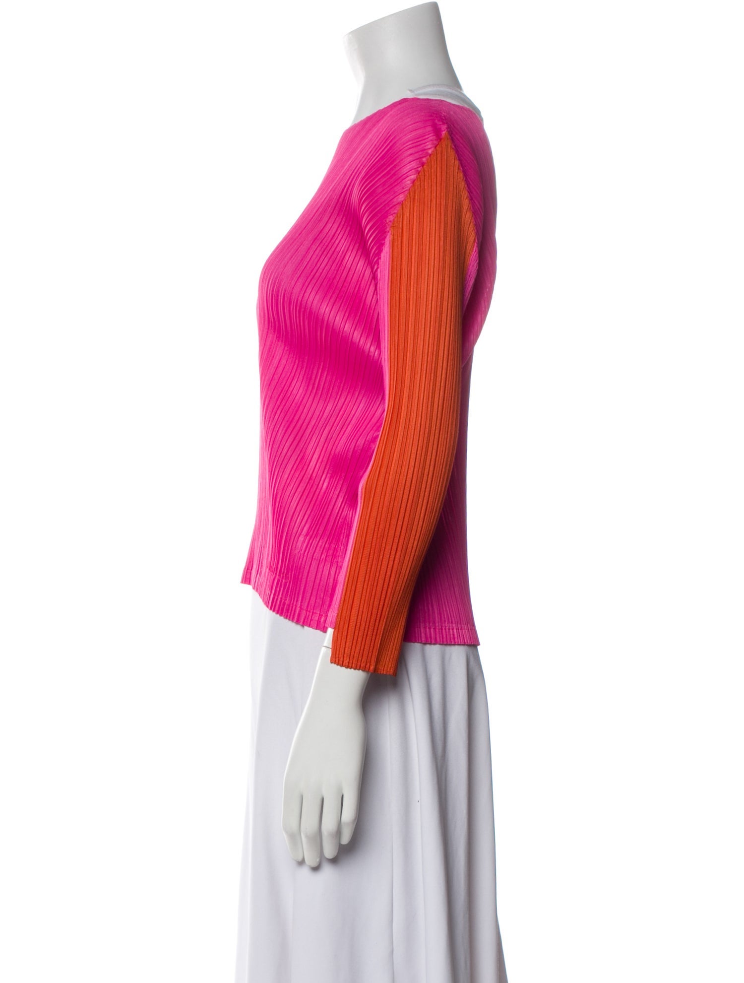 Pleats Please Issey Miyake Bateau Neckline Three-Quarter Sleeve Top w/ Tags