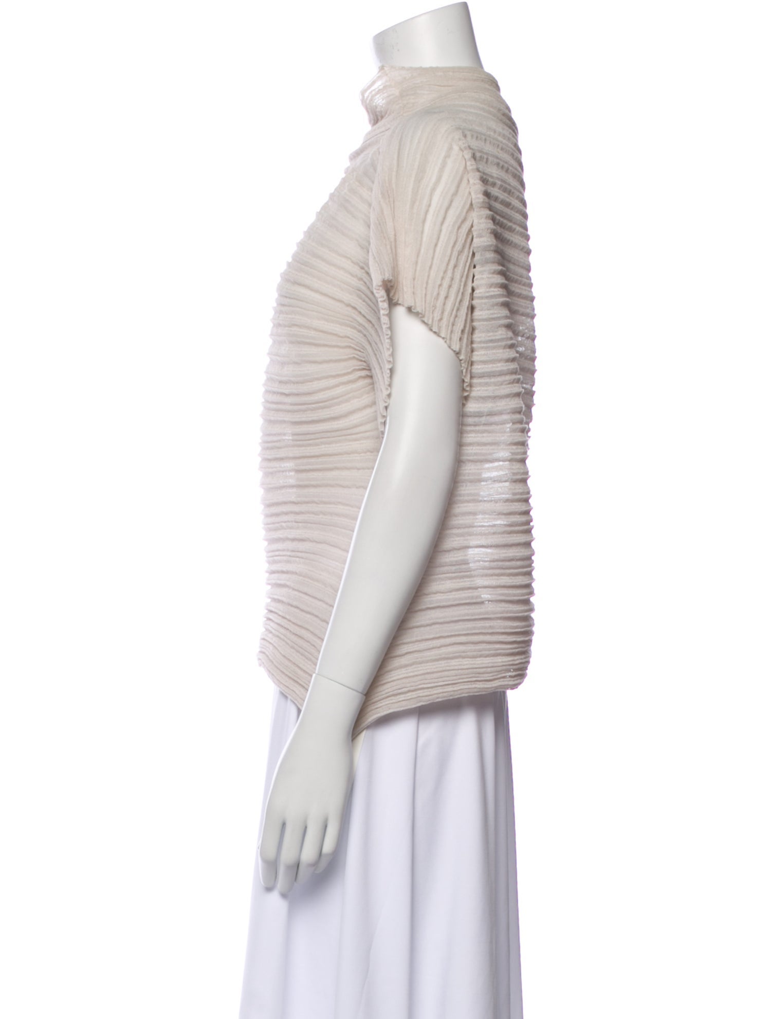 Pleats Please Issey Miyake Cowl Neck Short Sleeve Top