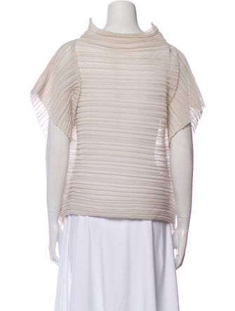 Pleats Please Issey Miyake Cowl Neck Short Sleeve Top
