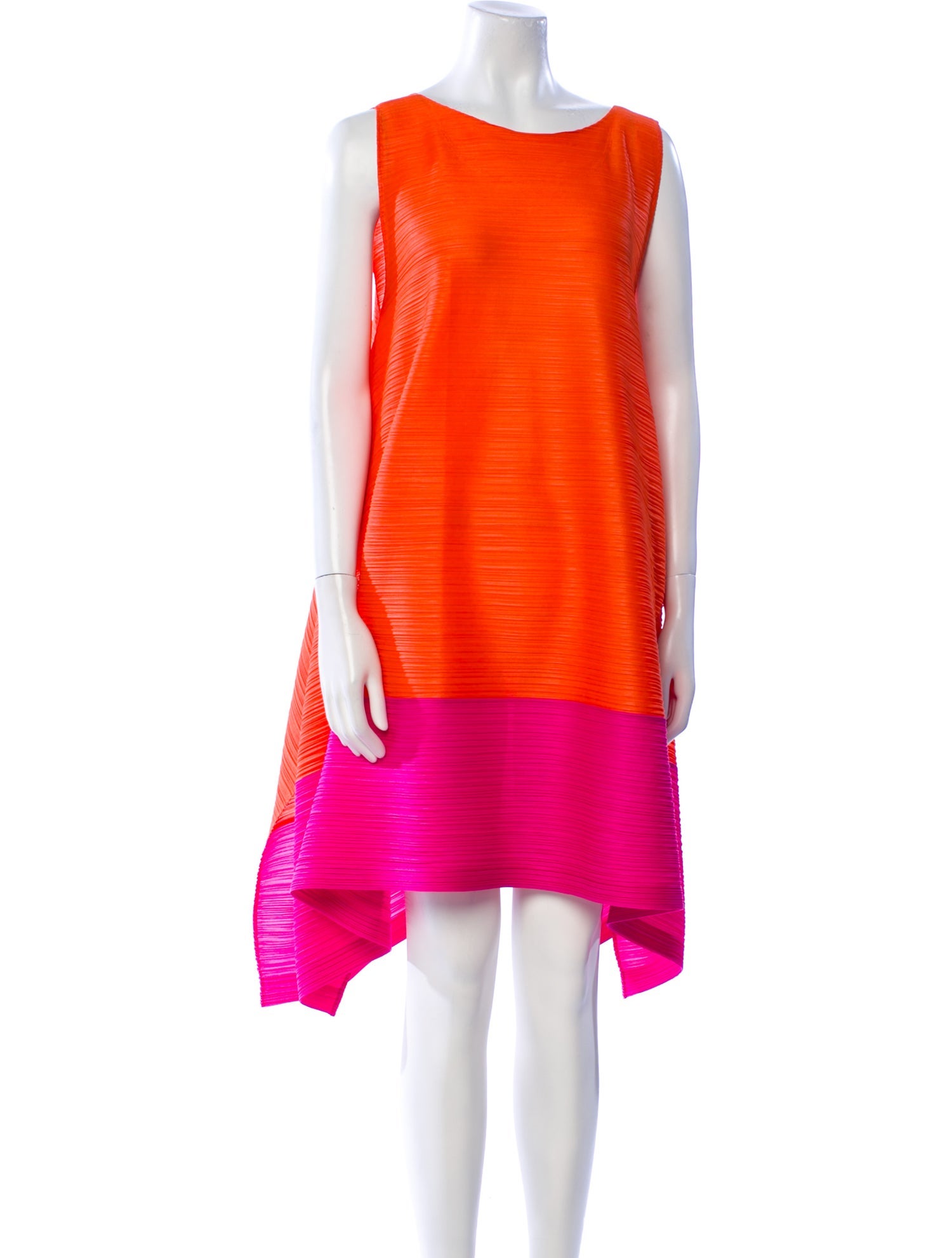Pleats Please Issey Miyake Colorblock Pattern Mini Dress
