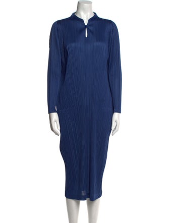 Pleats Please Issey Miyake V-Neck Midi Length Dress