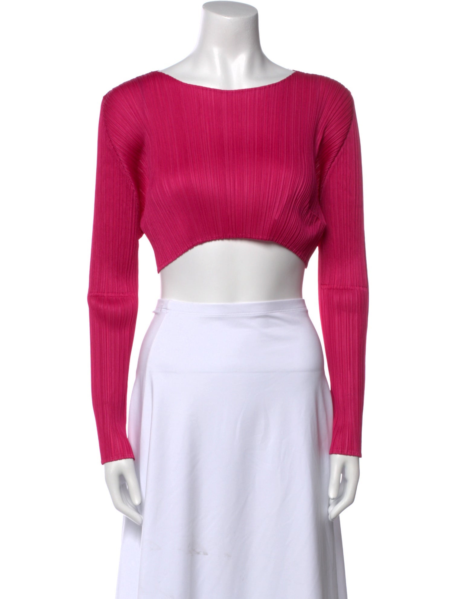 Pleats Please Issey Miyake Bateau Neckline Long Sleeve Crop Top