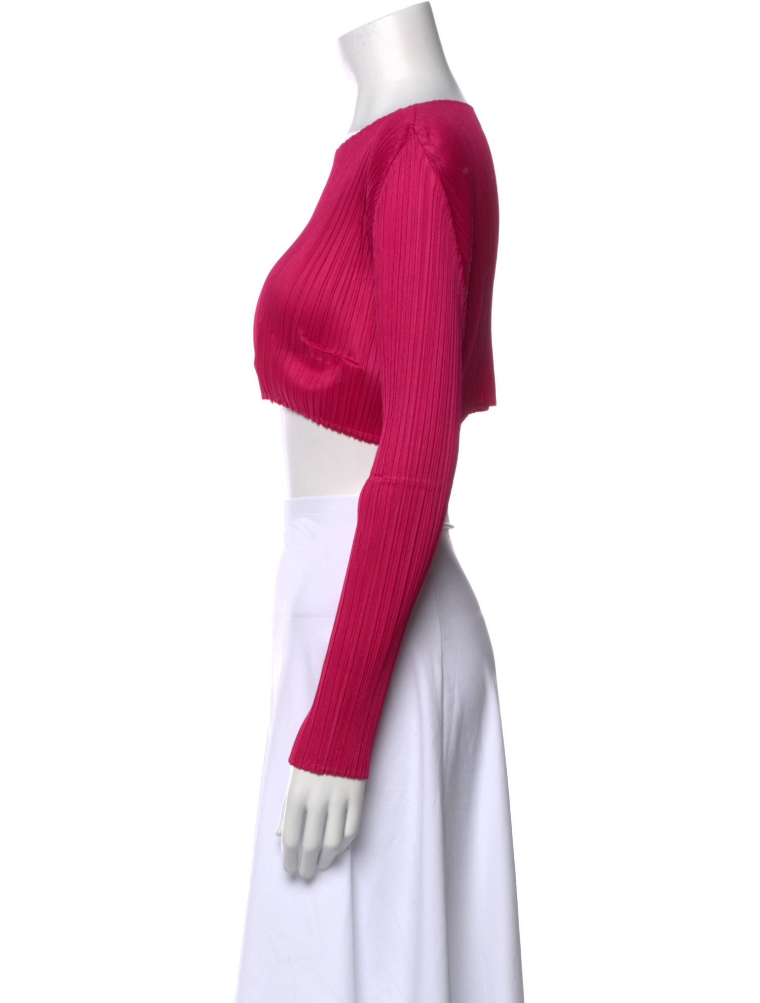 Pleats Please Issey Miyake Bateau Neckline Long Sleeve Crop Top