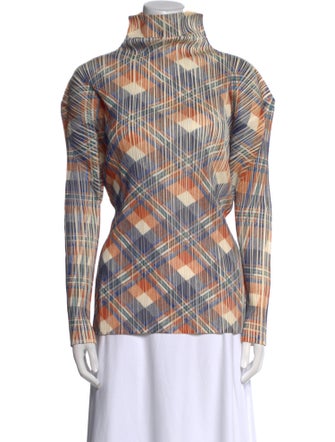 Pleats Please Issey Miyake Printed Mock Neck Blouse