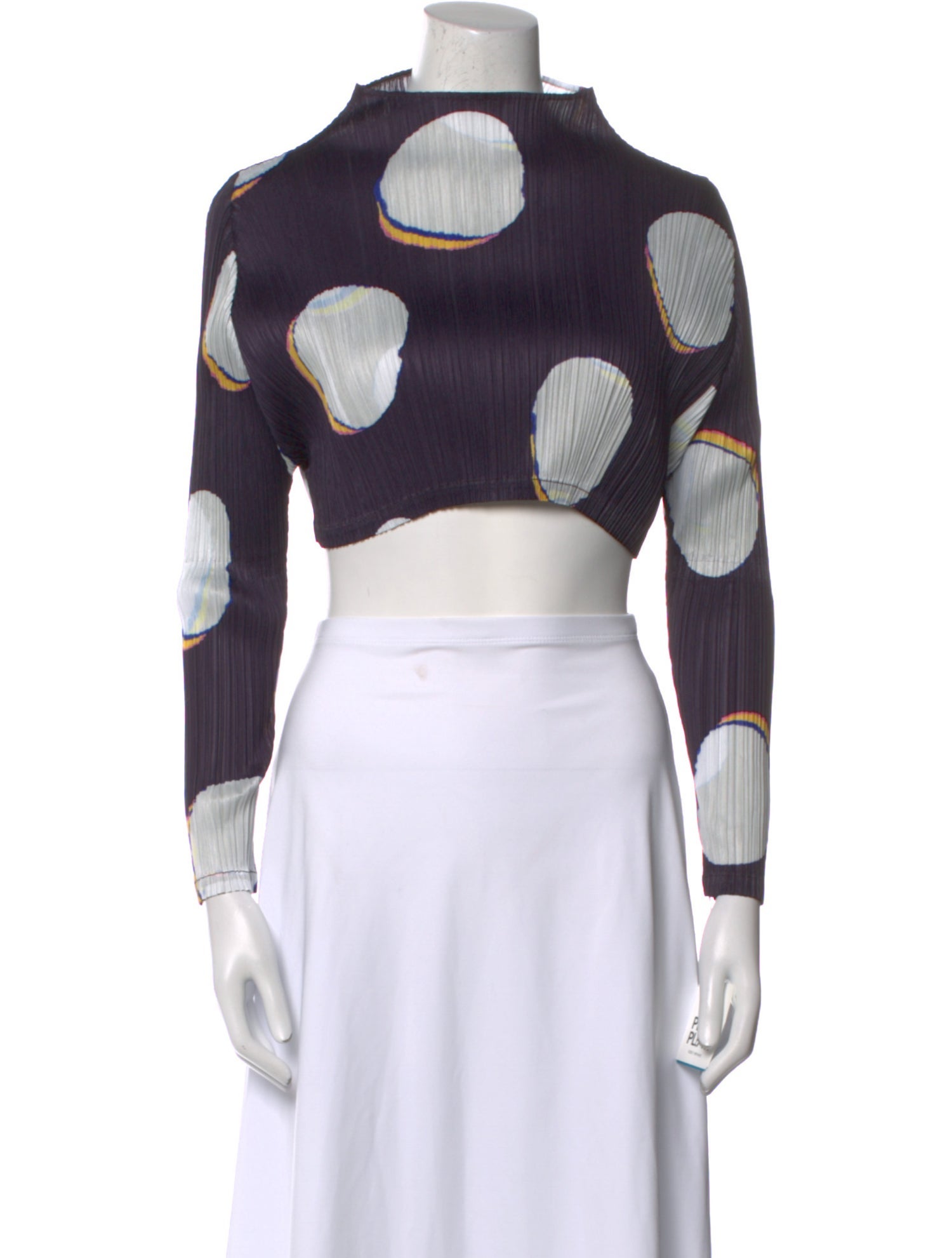 Pleats Please Issey Miyake Polka Dot Print Turtleneck Crop Top w/ Tags