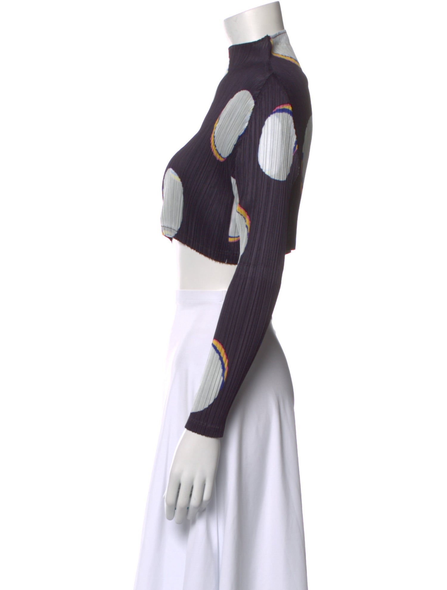 Pleats Please Issey Miyake Polka Dot Print Turtleneck Crop Top w/ Tags