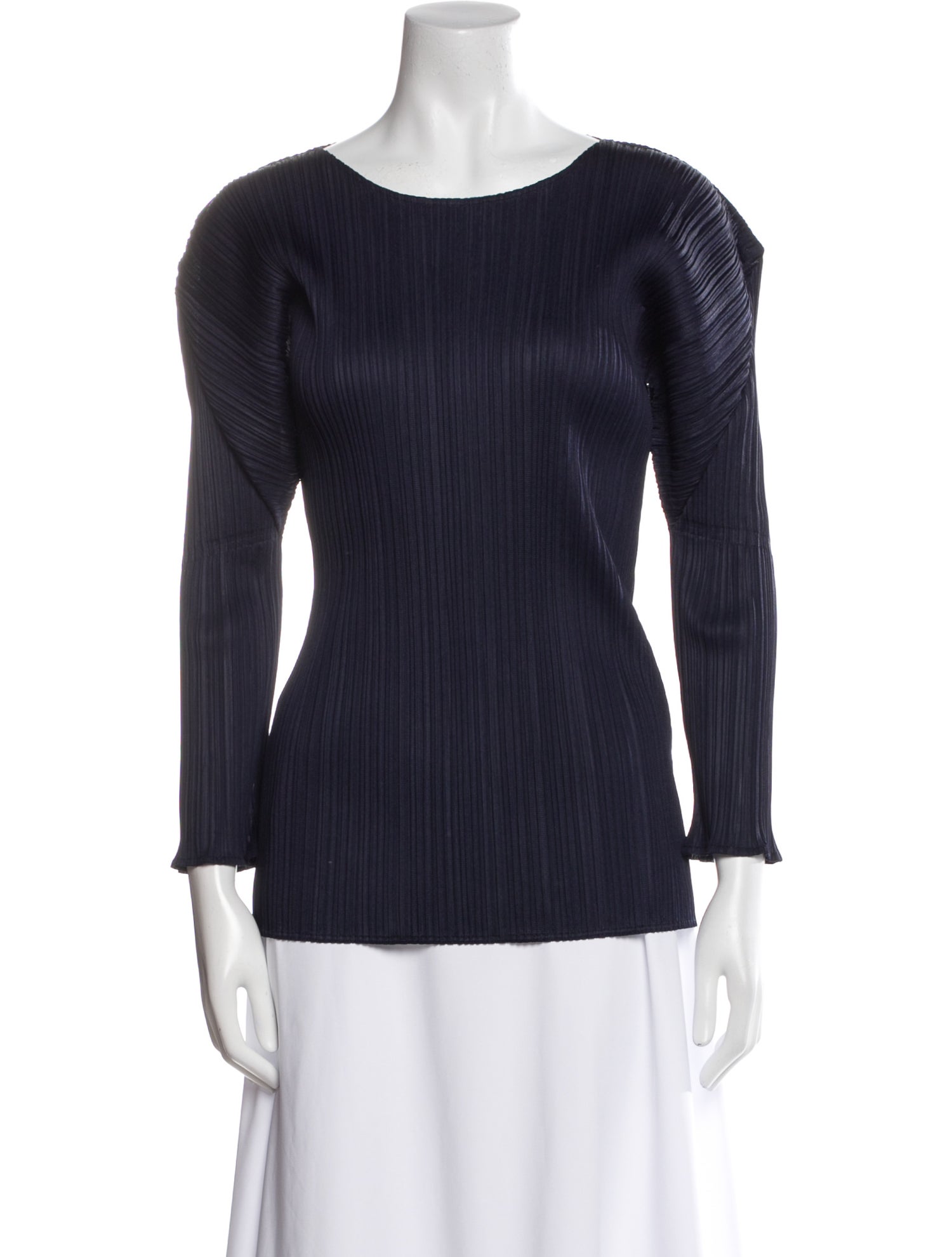 Pleats Please Issey Miyake Bateau Neckline Three-Quarter Sleeve Top