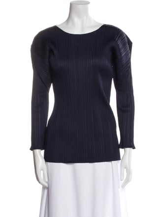 Pleats Please Issey Miyake Bateau Neckline Three-Quarter Sleeve Top