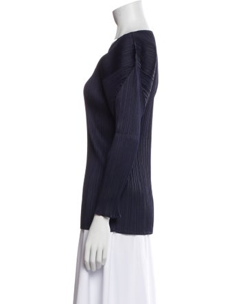Pleats Please Issey Miyake Bateau Neckline Three-Quarter Sleeve Top