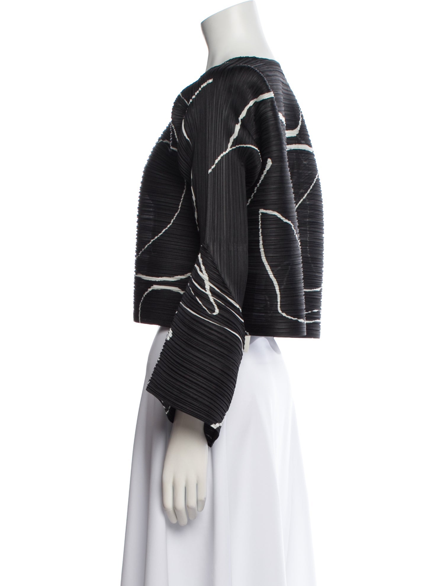 Pleats Please Issey Miyake Printed Bateau Neckline Crop Top