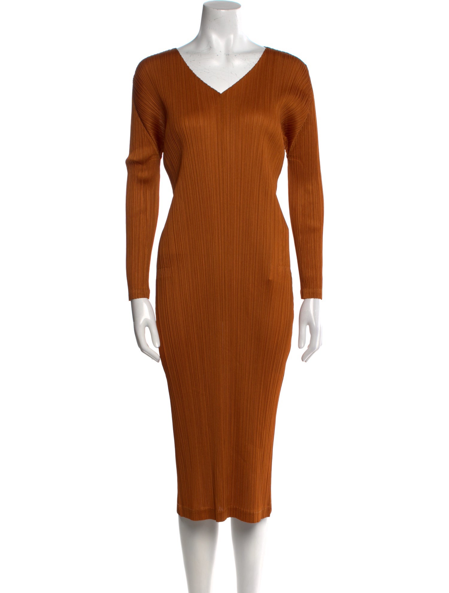 Pleats Please Issey Miyake V-Neck Midi Length Dress