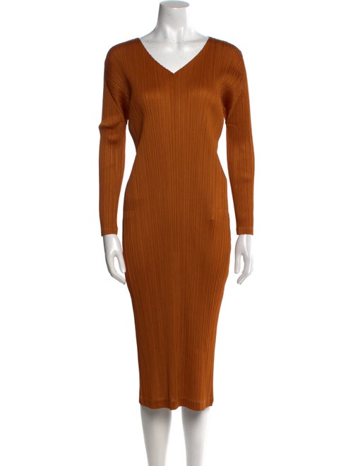 Pleats Please Issey Miyake V-Neck Midi Length Dress