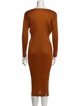 Pleats Please Issey Miyake V-Neck Midi Length Dress