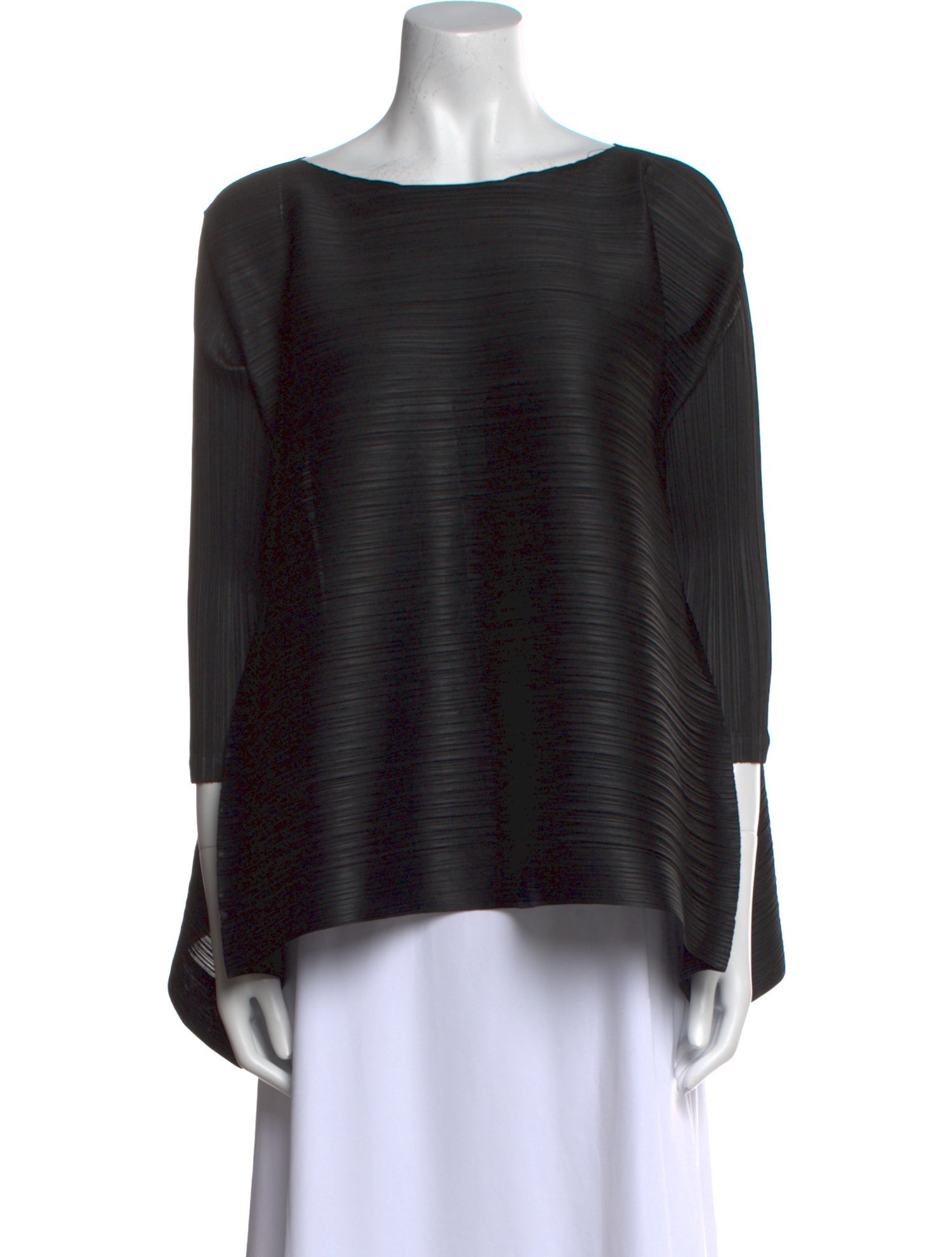 Pleats Please Issey Miyake Bateau Neckline Long Sleeve Top
