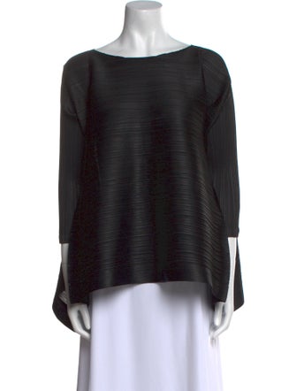 Pleats Please Issey Miyake Bateau Neckline Long Sleeve Top