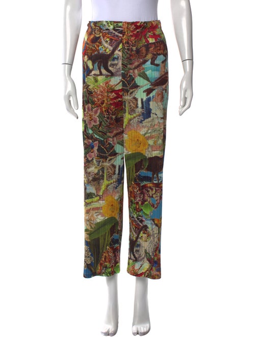 Pleats Please Issey Miyake Floral Print Wide Leg Pants