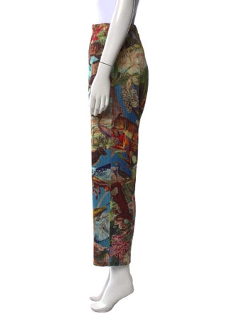 Pleats Please Issey Miyake Floral Print Wide Leg Pants