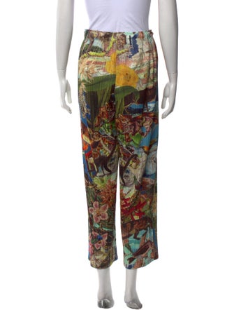 Pleats Please Issey Miyake Floral Print Wide Leg Pants