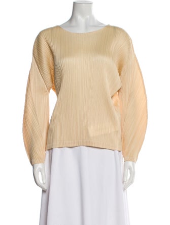 Pleats Please Issey Miyake Bateau Neckline Long Sleeve Top
