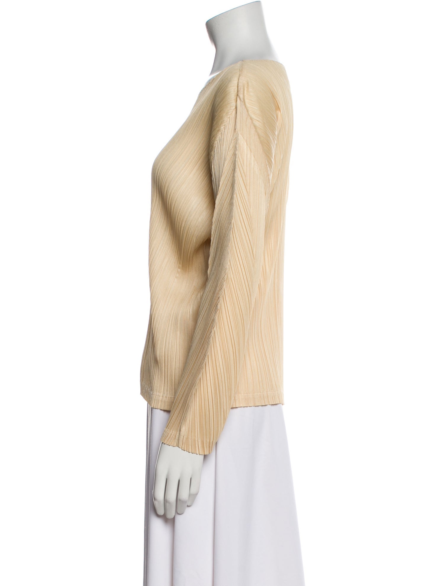 Pleats Please Issey Miyake Bateau Neckline Long Sleeve Top