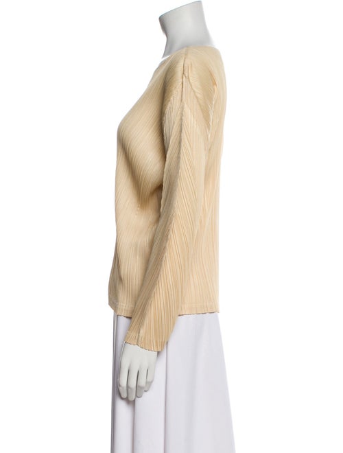 Pleats Please Issey Miyake Bateau Neckline Long Sleeve Top