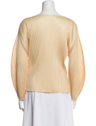Pleats Please Issey Miyake Bateau Neckline Long Sleeve Top
