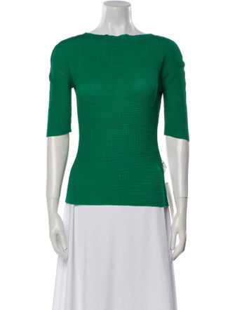 Pleats Please Issey Miyake Bateau Neckline Three-Quarter Sleeve Top